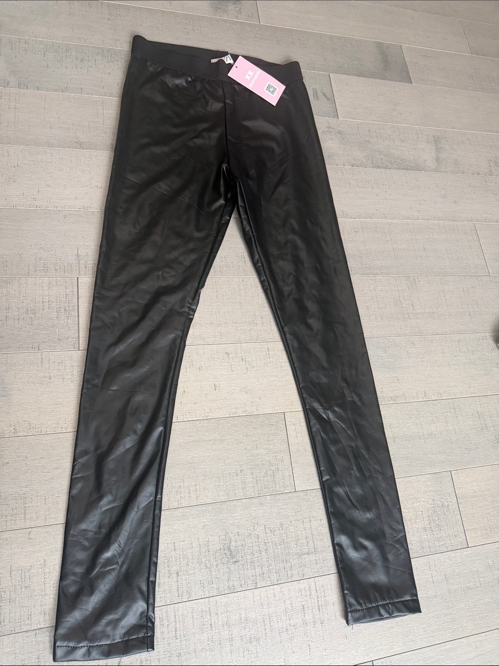 Kids Black Faux-Leather Leggings with Elastic Waistband